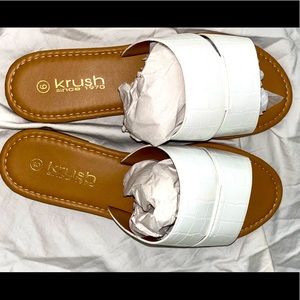 NIB White faux leather slides